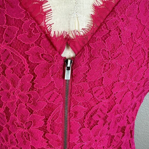 Diane Von Furstenberg DVF Womens Brittany Ruffle Hem Dress 12 Pink Stretch Lace - Picture 6 of 11